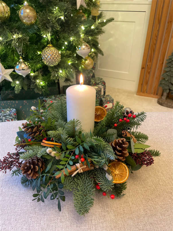Christmas Table Arrangements | View all Christmas | Festive Candle Arrangement