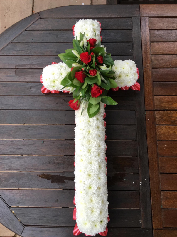 Funeral Flowers | White Based Cross