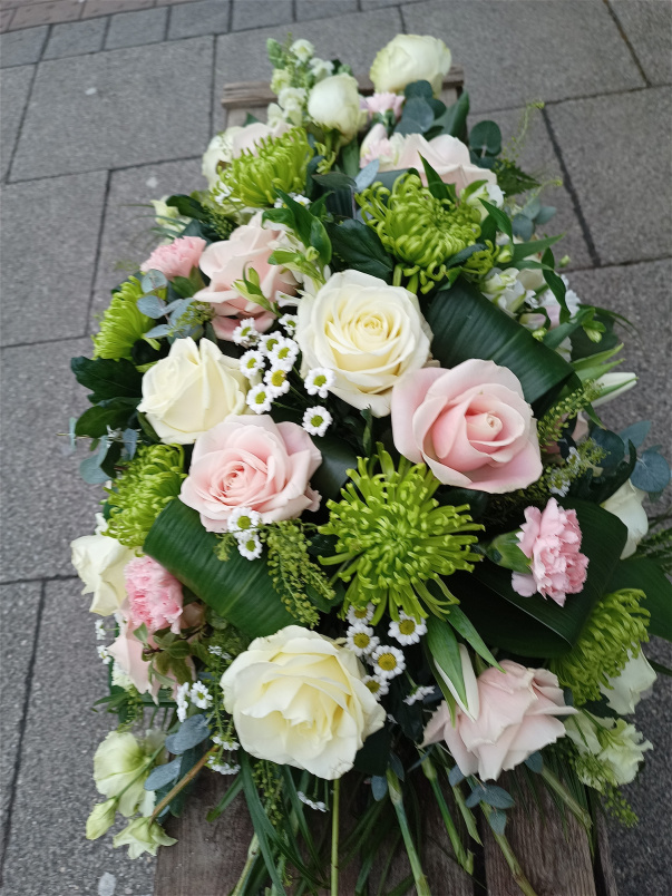 Funeral tributes | Pink and white Roses Spray