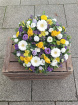 Funeral tributes | Posy pad: yellow, white, purple