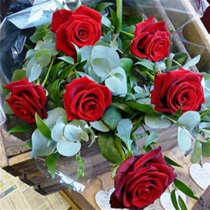Bouquets | Valentines | flat bouquet of 6 deluxe roses