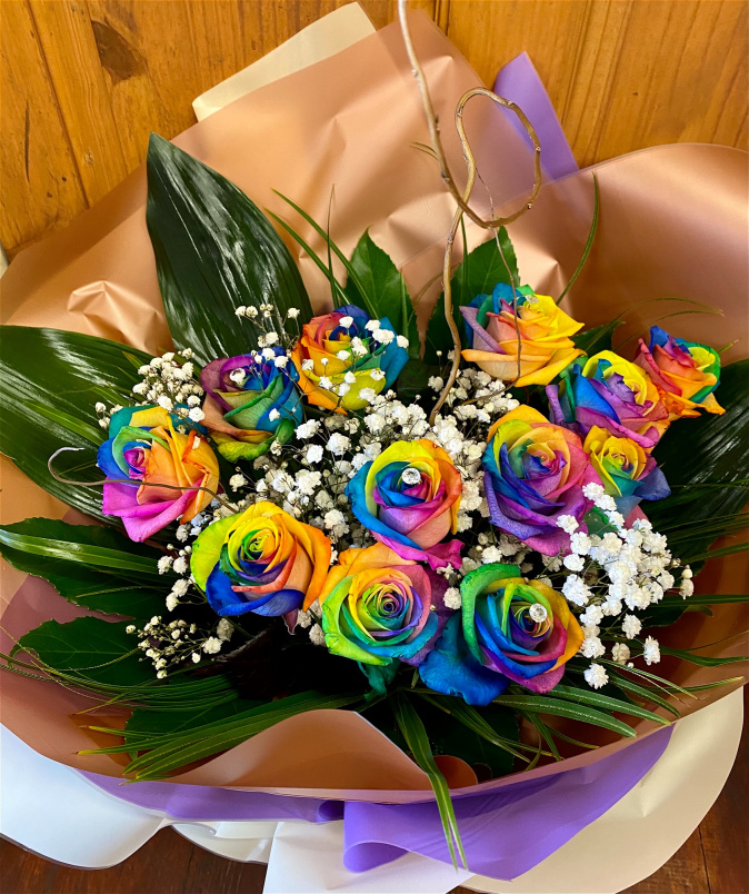 Bouquets | Valentines | Dozen rainbow rose bouquet