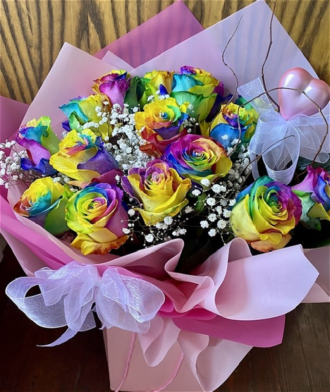 Bouquets | Valentines | Dozen rainbow rose bouquet