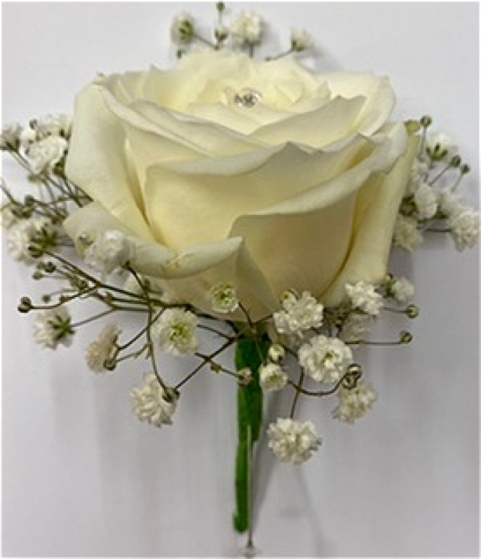 Weddings | Ivory rose and gyp buttonhole.
