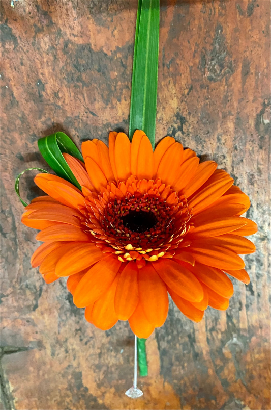 Weddings | Orange germini buttonhole.